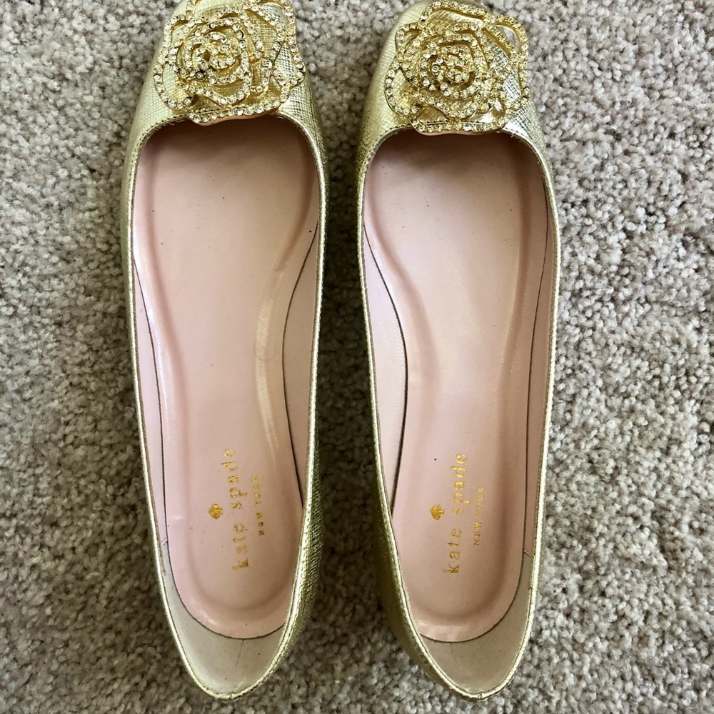 Or best offer before donating-Kate Spade Gold Ballet Flats with Embellished Rose